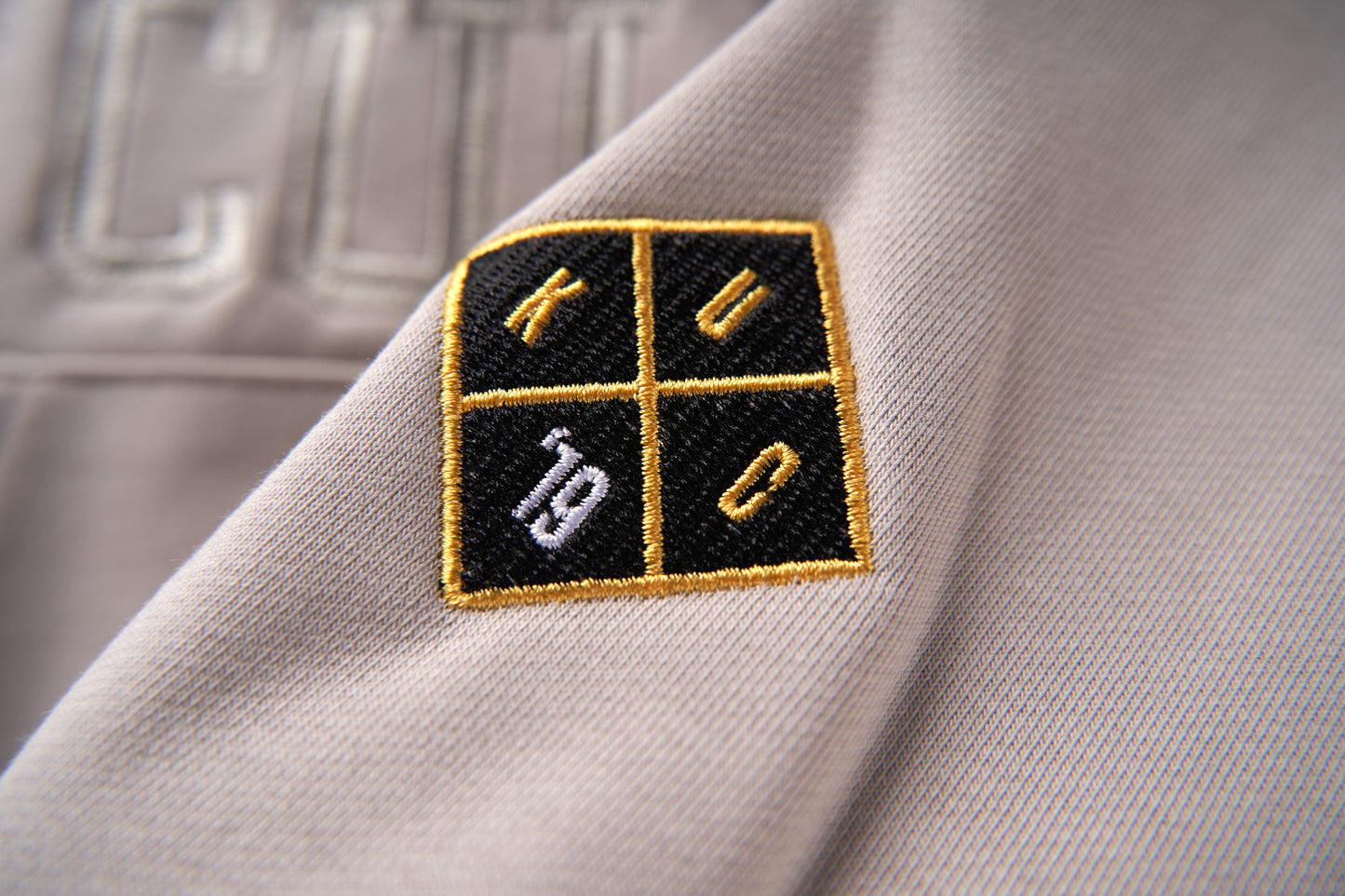 Embroidered Varsity Hoodie - Bone Grey